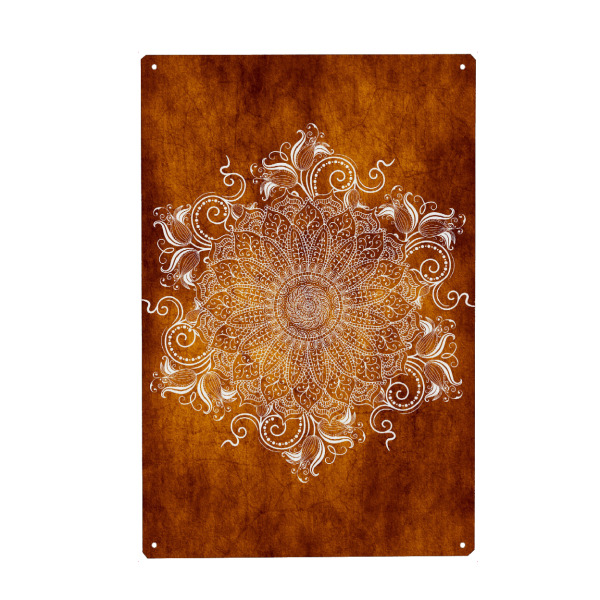 Metall Poster "Mandala Tangerine" artboxONE - Abstrakt - Mandala,Boho,Yoga,Indie,Indian,Arabic,Tribal,Nature,Tangerine,Orange - Blechschild