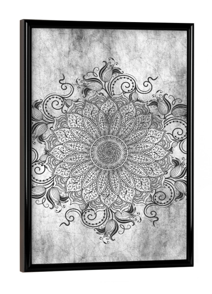 Poster mit schwarzem Rahmen "Mandala Ashes" artboxONE - Abstrakt - Mandala,Yoga,Boho,Indian,Indie,Arabc,Grey,Nature,Ash