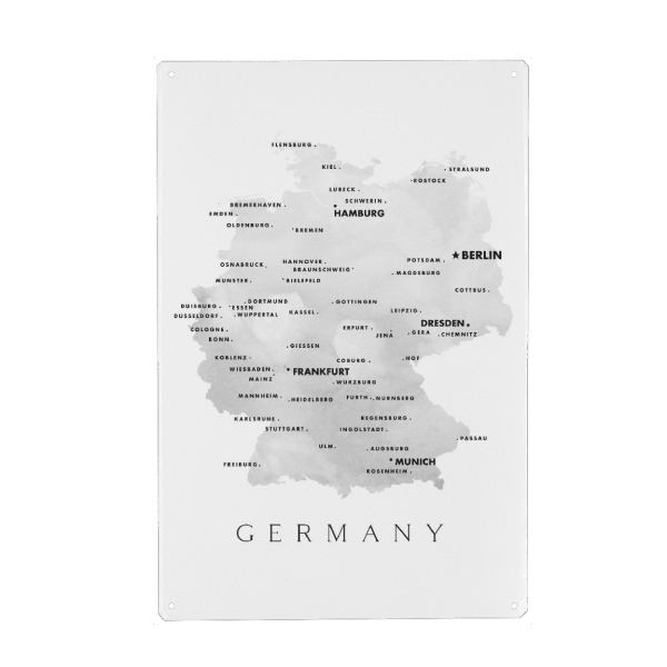 Holzbild "Map of Germany in English" artboxONE - Kartografie - Germany,Cities,Grey,Simple,Modern,Clean,Karte,Map,Deutschland