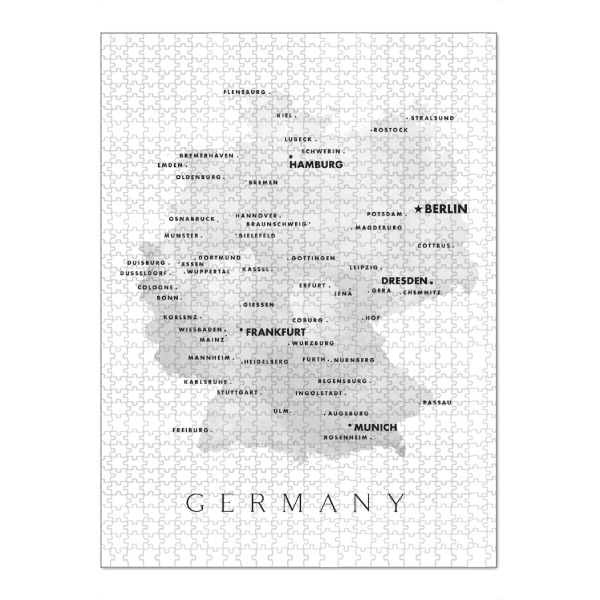 Puzzle Ravensburger "Map of Germany in English" artboxONE - Kartografie - Germany,Cities,Grey,Simple,Modern,Clean,Karte,Map,Deutschland