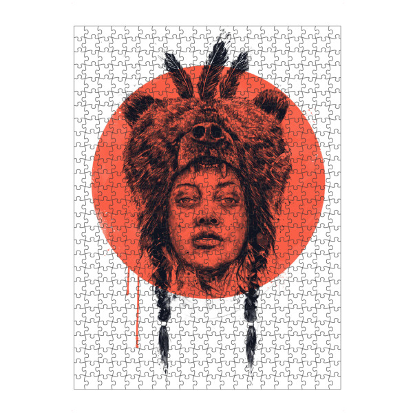 Puzzle Ravensburger "Shaman" artboxONE - Menschen - Girl,Girlpower,Native,Drawing,Ink,Circle,Geometric,Portrait,Bear,Hat - Bild girl