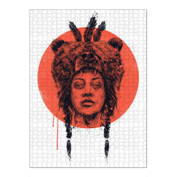 Puzzle Ravensburger "Shaman" artboxONE - Menschen - Girl,Girlpower,Native,Drawing,Ink,Circle,Geometric,Portrait,Bear,Hat - Bild girl