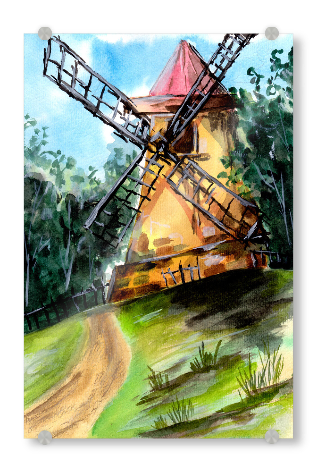 Acrylglasbild "Old Windmill on the Hill" artboxONE - Natur,Architektur