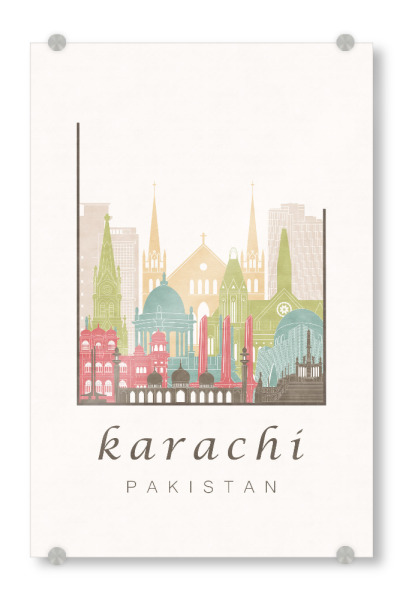 Acrylglasbild "Karachi skyline pastel" artboxONE - Städte,Reise,Architektur,Kartografie