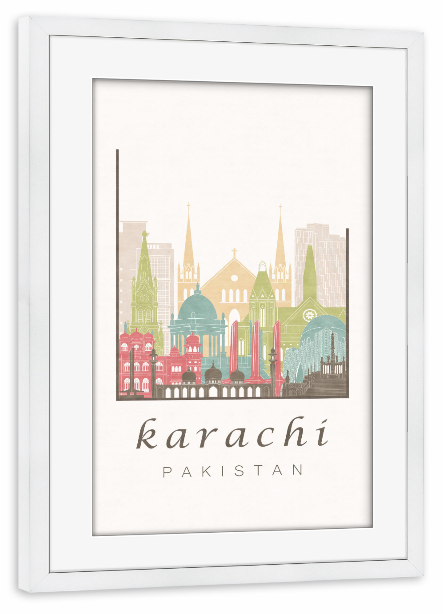 Poster mit Rahmen weiß "Karachi skyline pastel" artboxONE - Städte,Reise,Architektur,Kartografie