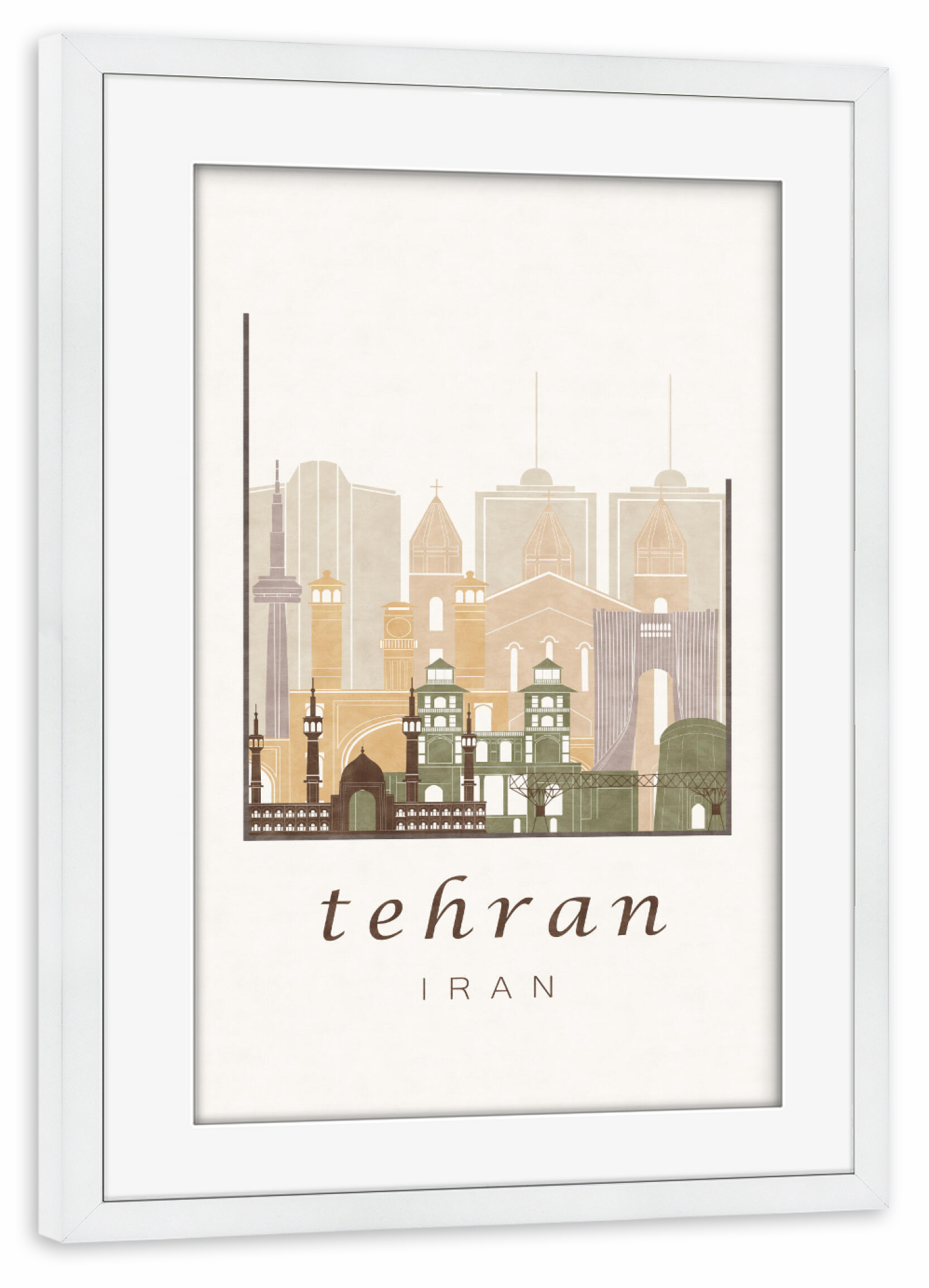 Poster mit Rahmen weiß "Tehran skyline rustic" artboxONE - Städte,Reise,Architektur,Kartografie