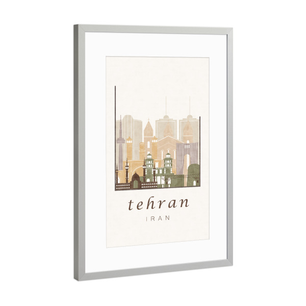 Poster mit Rahmen Silber "Tehran skyline rustic" artboxONE - Städte,Reise,Architektur,Kartografie