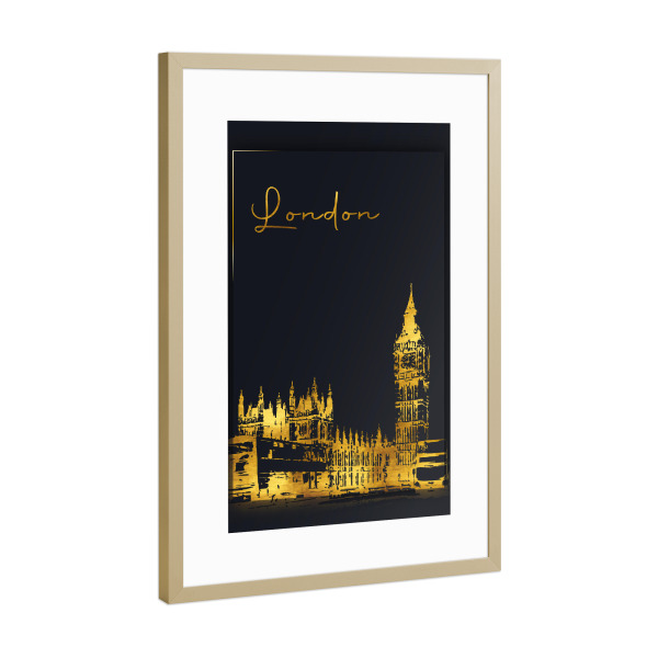 Poster mit Rahmen Gold "London in Gold Big Ben" artboxONE - Städte,Städte / London,Architektur