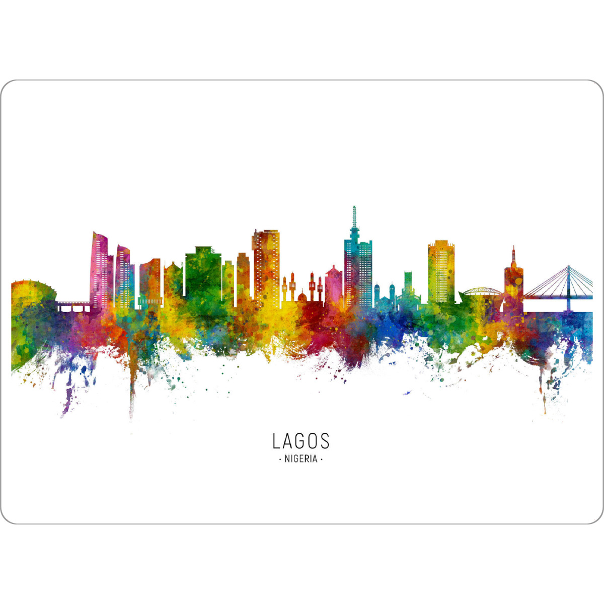 Tischset "Lagos Nigeria Skyline txt" artboxONE - Städte - Lagos,Nigeria,Skyline,Cityscape,Stadtbild,Watercolor,Painting,City,Stadt,Bunt,Colorful
