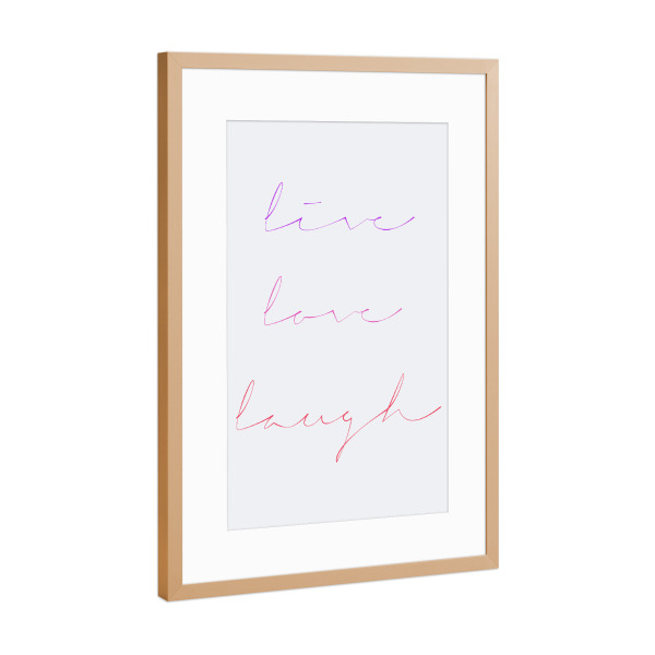 Poster mit Rahmen Kupfer "Live Laugh Love - bunt" artboxONE - Typografie,Menschen,Liebe