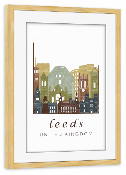 Poster mit Rahmen kiefer "Leeds skyline light brown" artboxONE - Städte,Reise,Architektur,Kartografie