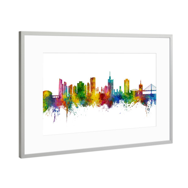 Poster mit Rahmen Silber "Lagos Nigeria Skyline" artboxONE - Städte