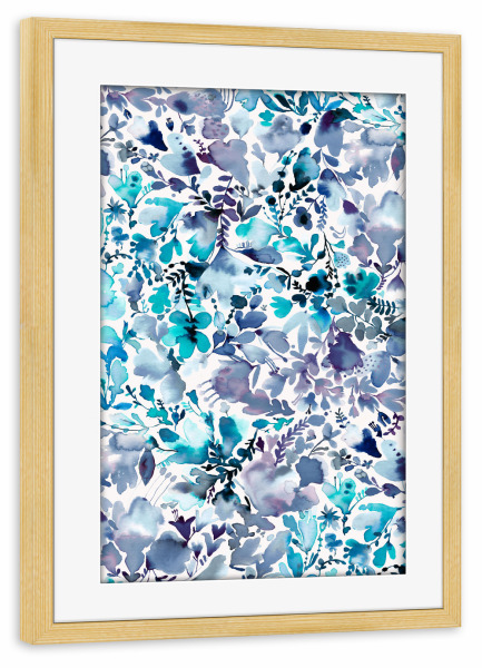 Poster mit Rahmen kiefer "Magic Watercolor Flowers Blue" artboxONE - Floral,Abstrakt,Für Mama