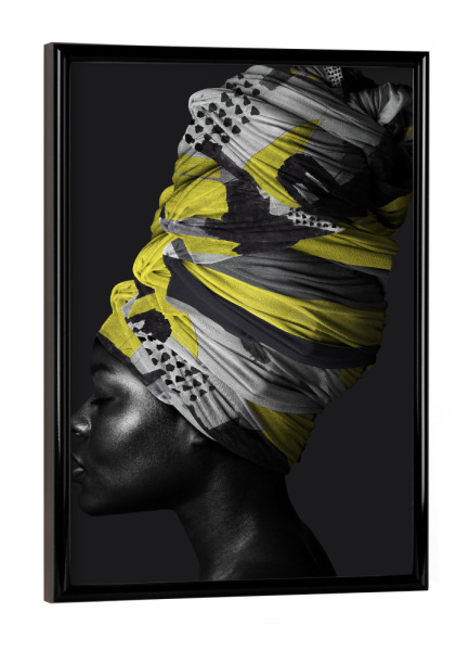 Poster mit schwarzem Rahmen "Woman Turban Yellow Black" artboxONE - Menschen - Pantone 2021,Woman,Frau,Female,Portrait,Turban,Girl