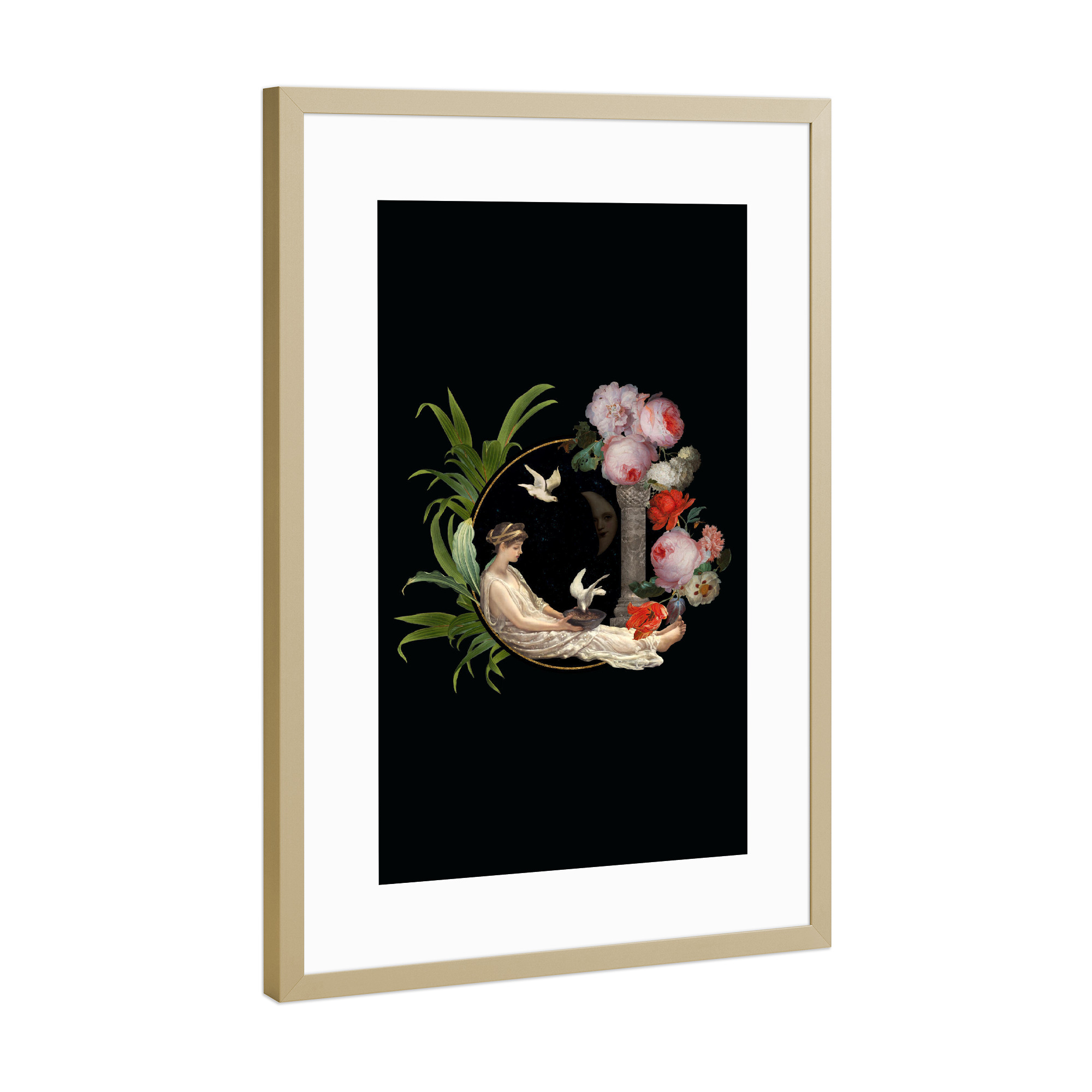 Poster mit Rahmen Gold "Girl in the Moon" artboxONE - Natur,Abstrakt,Menschen