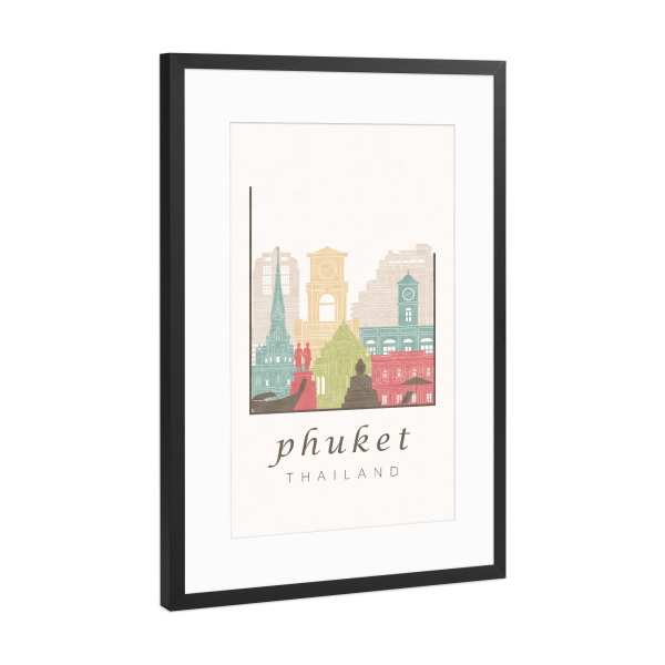 Poster mit Rahmen Schwarz (Metallic) "Phuket skyline pastel" artboxONE - Städte,Reise,Architektur,Kartografie