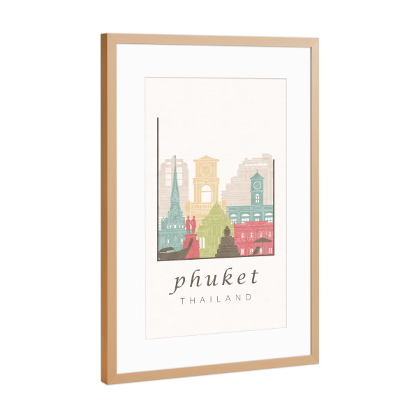 Poster mit Rahmen Kupfer "Phuket skyline pastel" artboxONE - Städte,Reise,Architektur,Kartografie