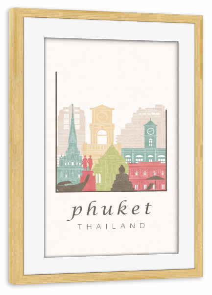 Poster mit Rahmen kiefer "Phuket skyline pastel" artboxONE - Städte,Reise,Architektur,Kartografie
