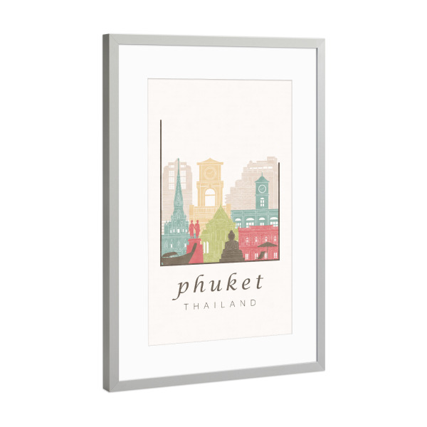 Poster mit Rahmen Silber "Phuket skyline pastel" artboxONE - Städte,Reise,Architektur,Kartografie