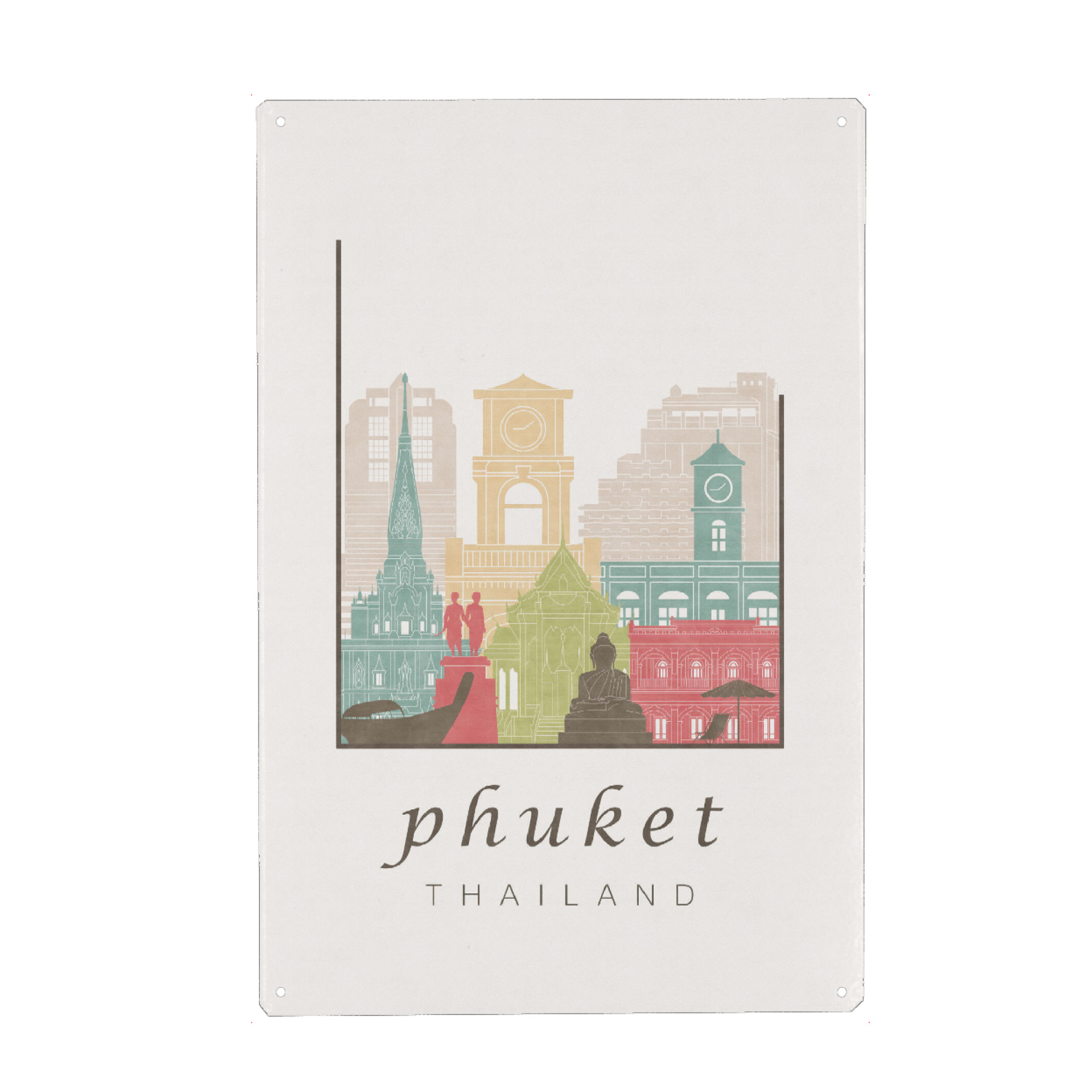 Holzbild "Phuket skyline pastel" artboxONE - Städte,Reise,Architektur,Kartografie
