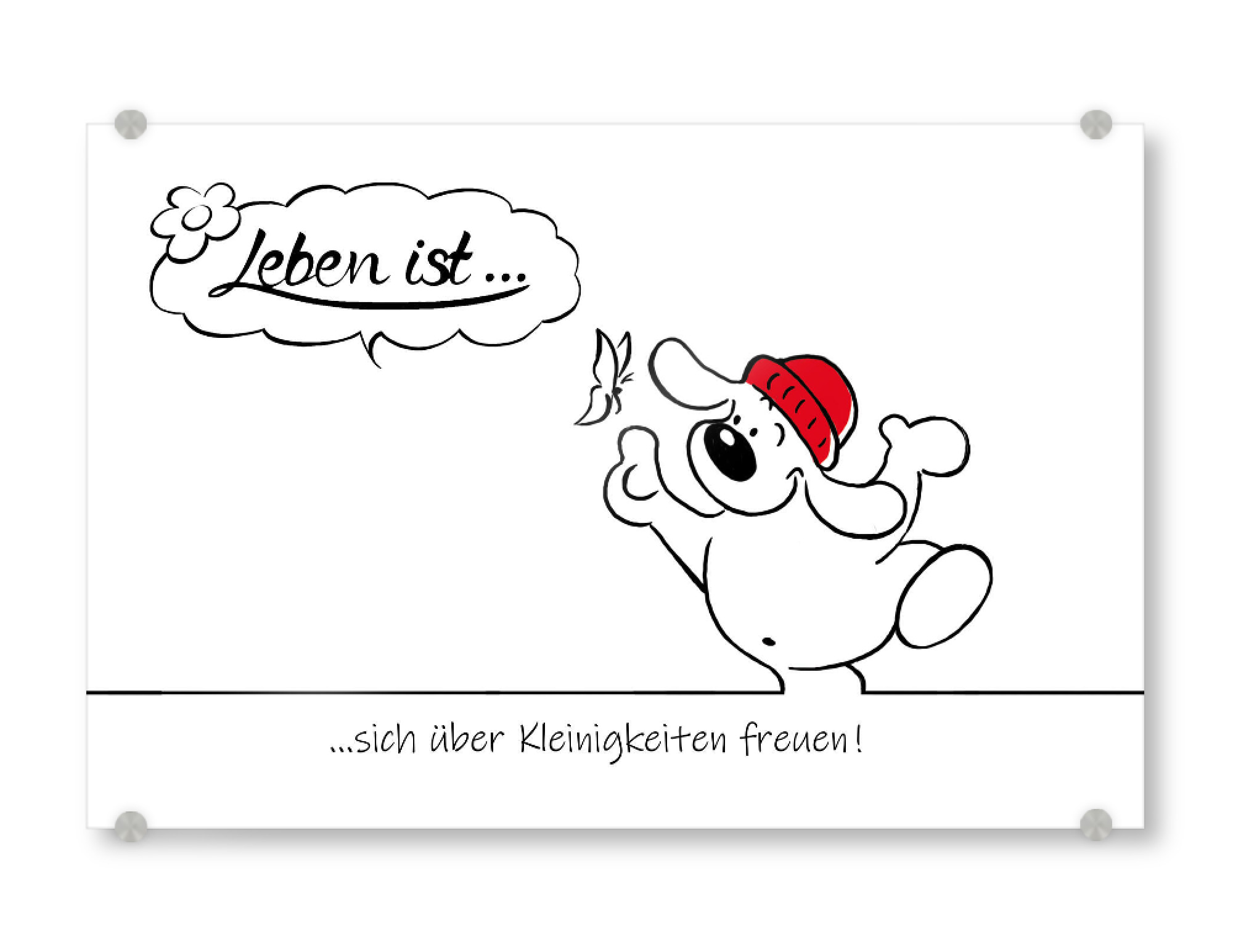 Acrylglasbild "Leben ist... Kleinigkeiten Freude" artboxONE - Typografie,Tiere,Comic,Lustig
