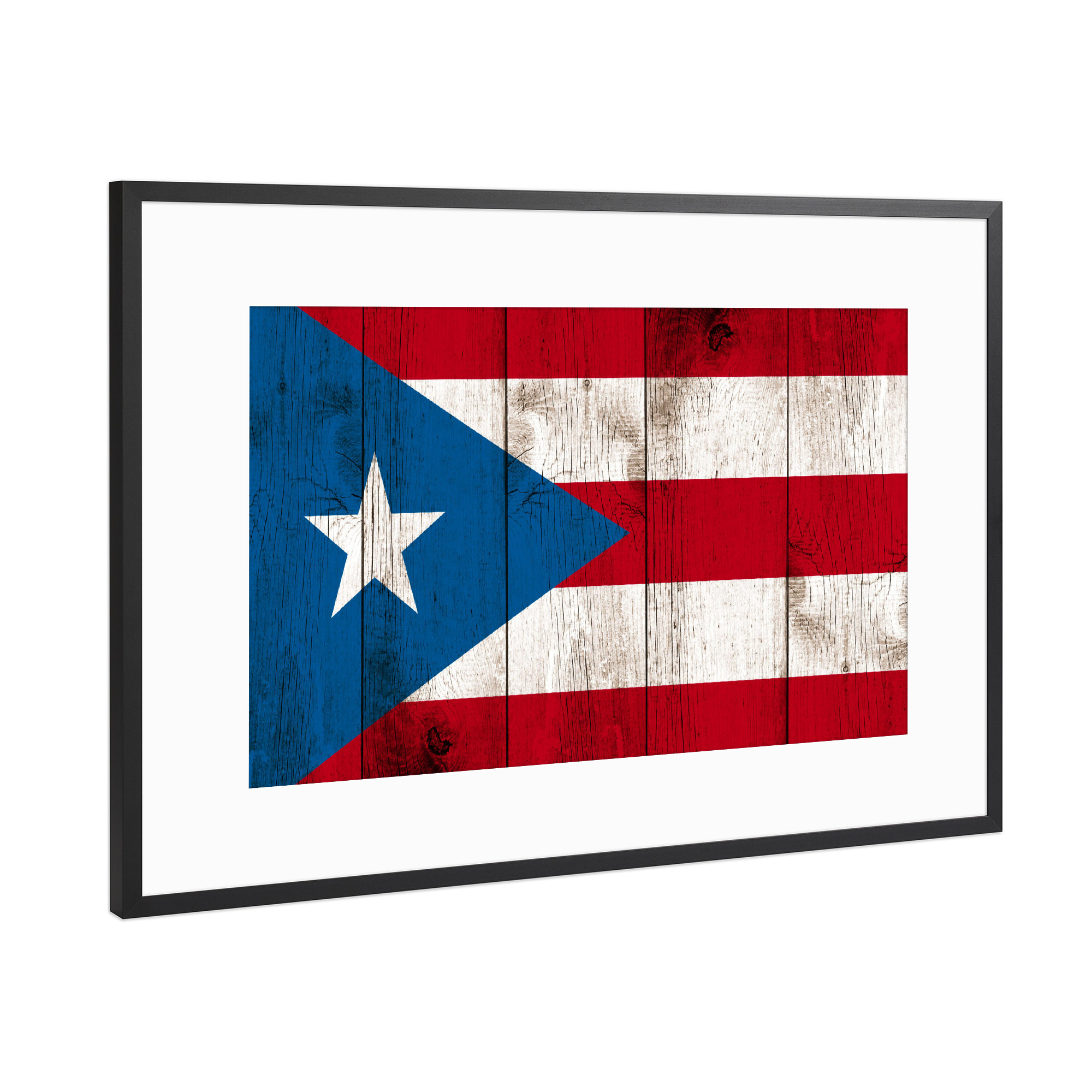 Poster mit Rahmen Schwarz (Metallic) "Vintage Flag of Puerto Rico" artboxONE - Reise,Reise / Länder