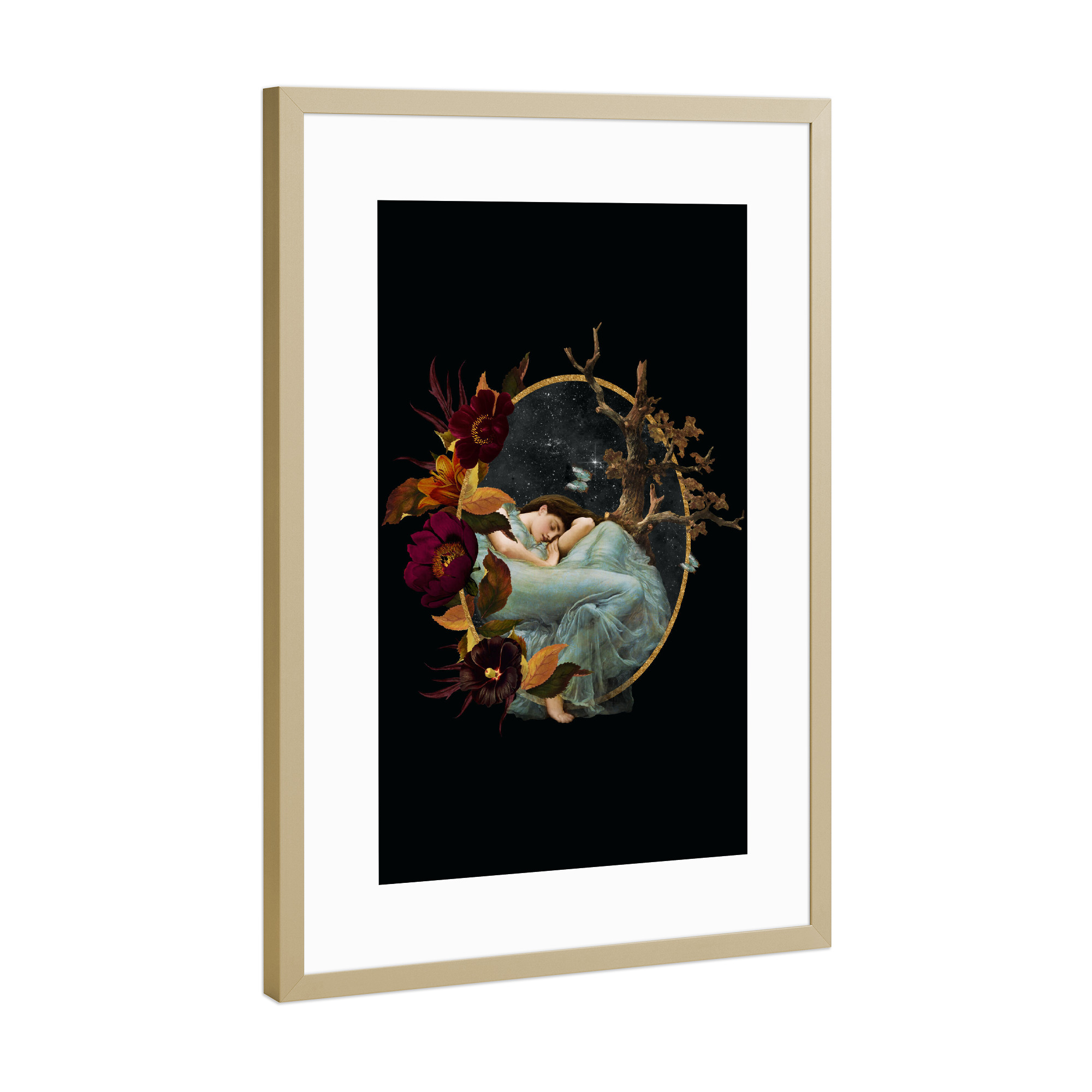 Poster mit Rahmen Gold "Sleeping Vintage Woman" artboxONE - Natur,Floral,Menschen