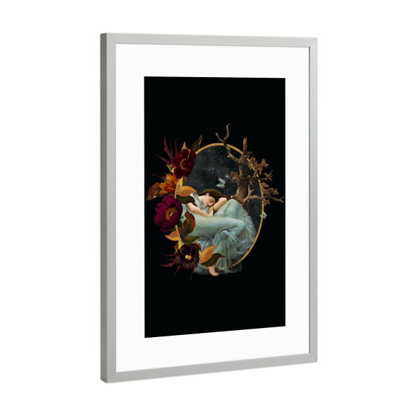 Poster mit Rahmen Silber "Sleeping Vintage Woman" artboxONE - Natur,Floral,Menschen
