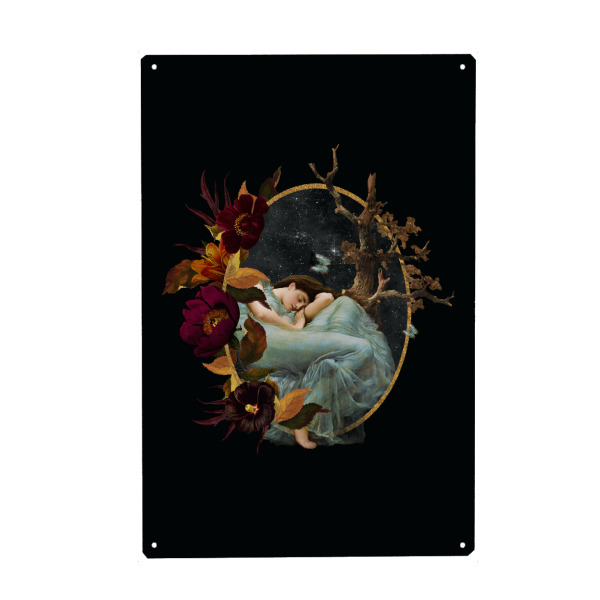 Metall Poster "Sleeping Vintage Woman" artboxONE - Natur,Floral,Menschen