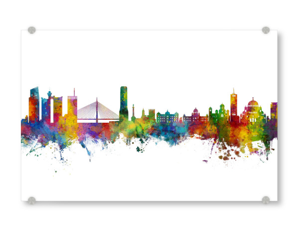 Acrylglasbild "Belgrade Serbia Skyline" artboxONE - Städte - Belgrade,Serbia,Skyline,Cityscape,Stadtbild,Watercolor,Painting,City,Stadt,Bunt,Colorful