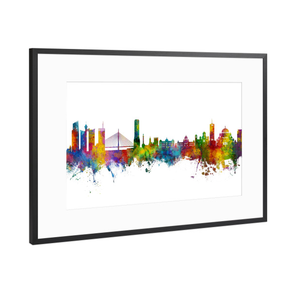 Poster mit Rahmen Schwarz (Metallic) "Belgrade Serbia Skyline" artboxONE - Städte