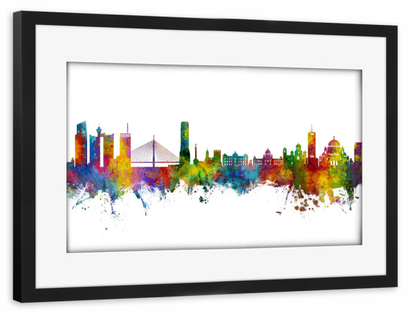 Poster mit Rahmen schwarz "Belgrade Serbia Skyline" artboxONE - Städte