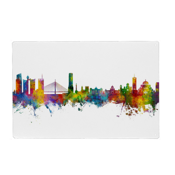 Holzbild "Belgrade Serbia Skyline" artboxONE - Städte - Belgrade,Serbia,Skyline,Cityscape,Stadtbild,Watercolor,Painting,City,Stadt,Bunt,Colorful