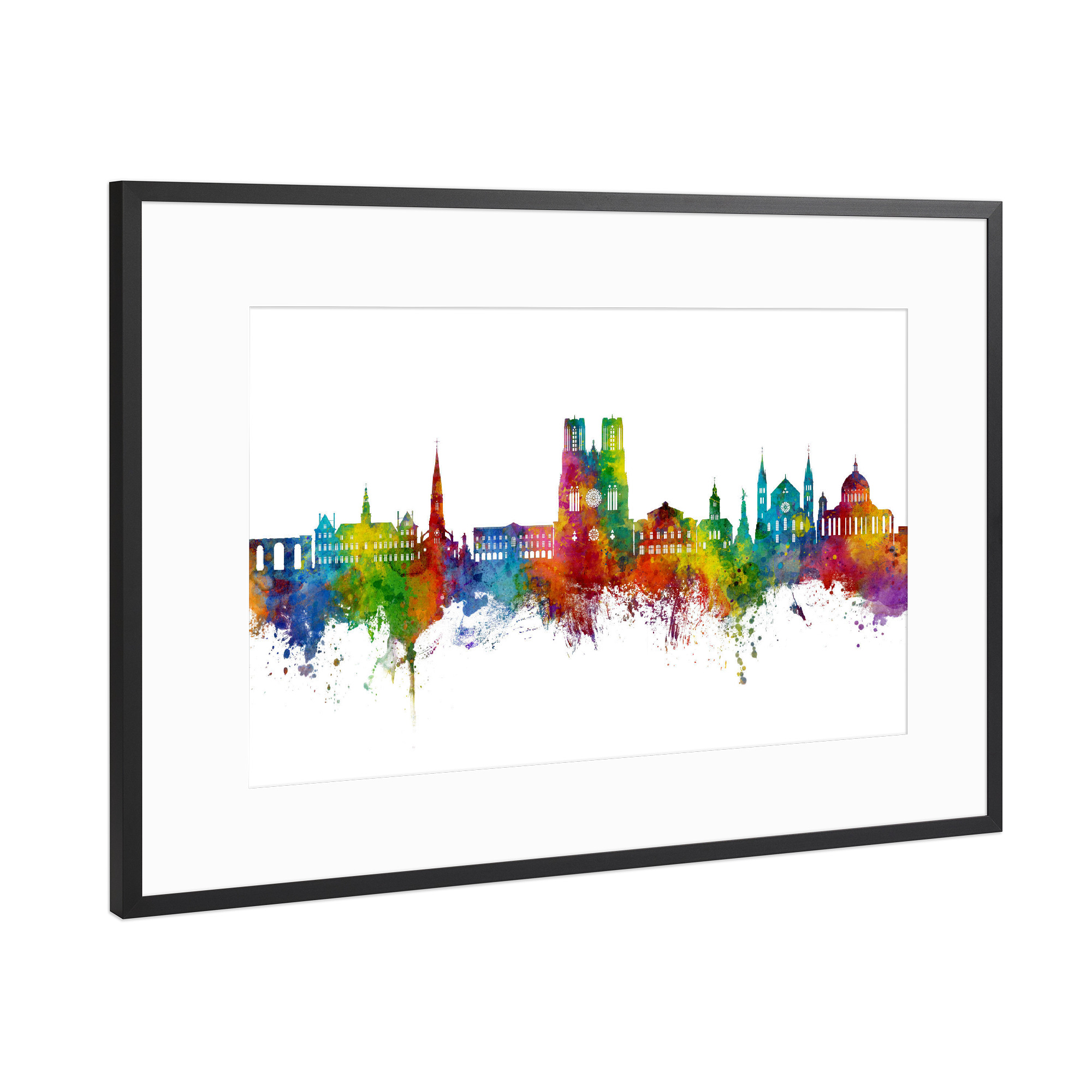Poster mit Rahmen Schwarz (Metallic) "Reims France Skyline" artboxONE - Städte