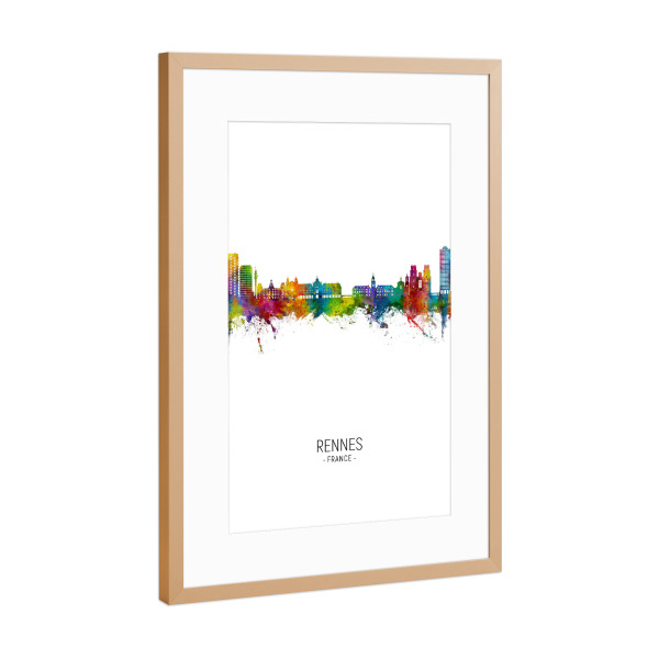 Poster mit Rahmen Kupfer "Rennes France Skyline Portrait" artboxONE - Städte