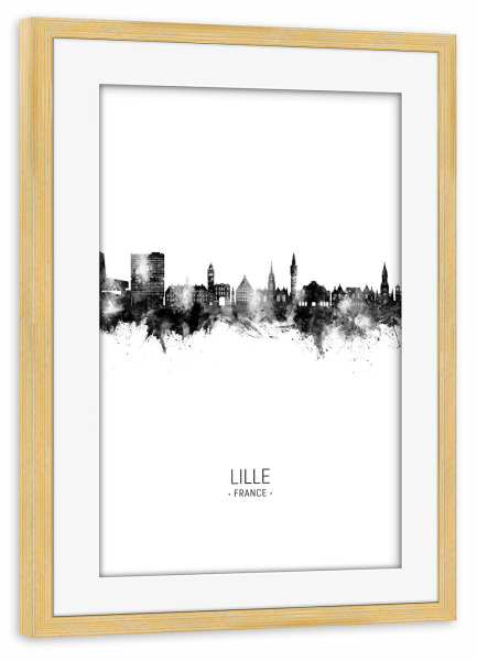 Poster mit Rahmen kiefer "Lille France Skyline BW" artboxONE - Städte