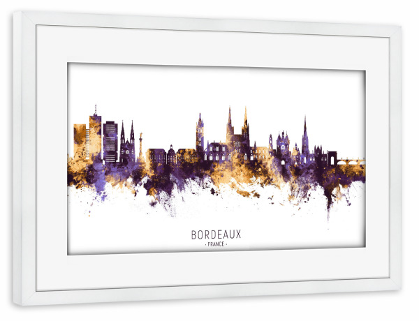 Poster mit Rahmen weiß "Bordeaux Skyline PurpleGold" artboxONE - Städte