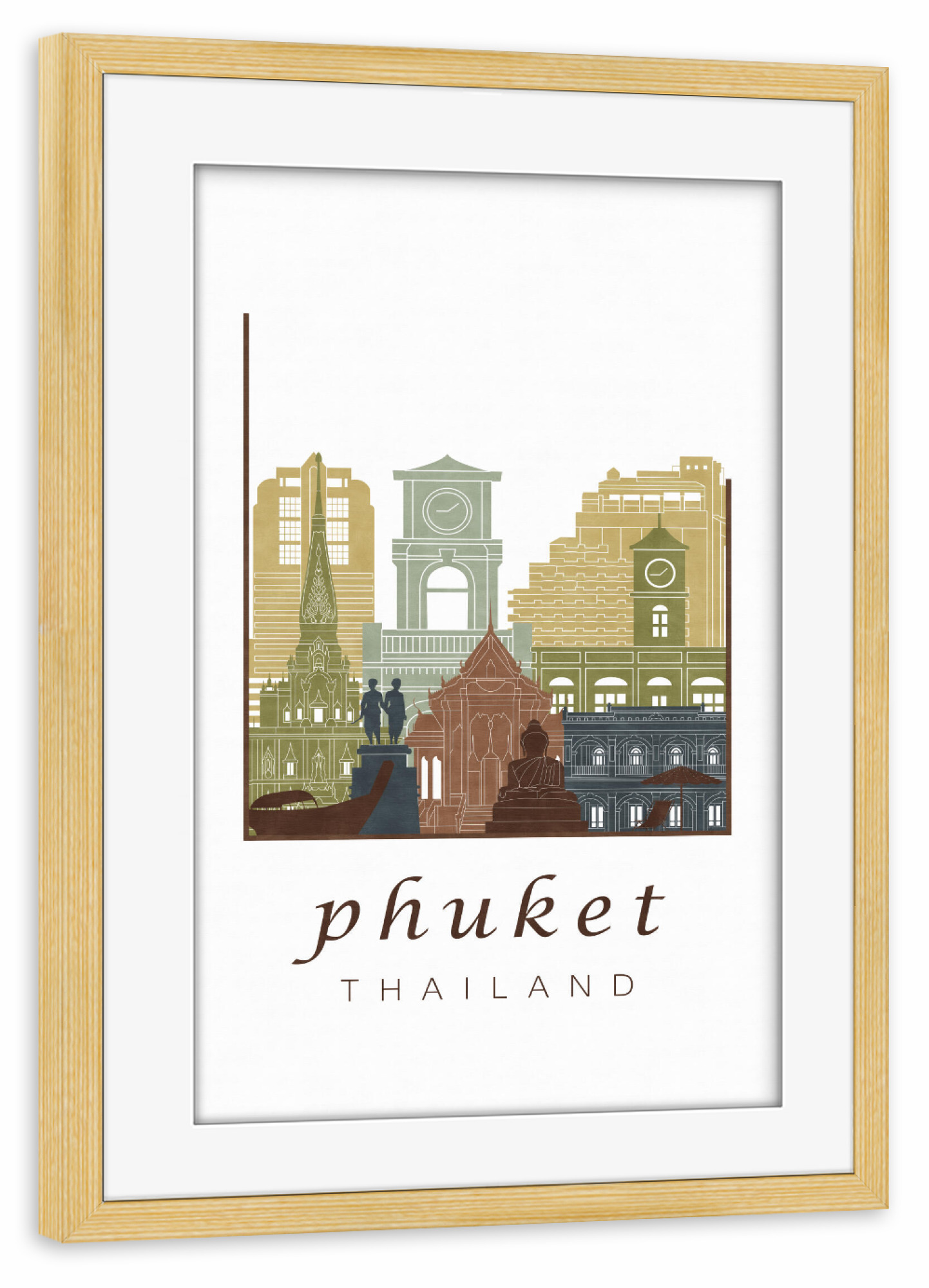 Poster mit Rahmen kiefer "Phuket skyline light brown" artboxONE - Städte,Reise,Architektur,Kartografie