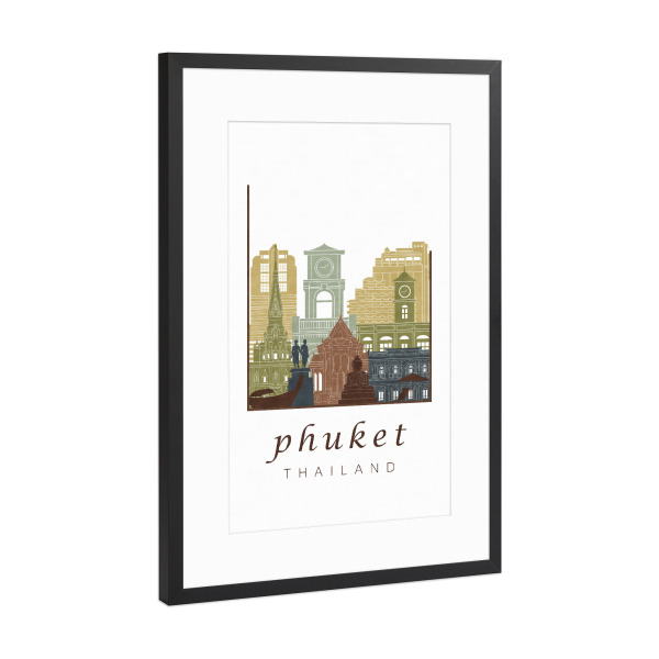 Poster mit Rahmen Schwarz (Metallic) "Phuket skyline light brown" artboxONE - Städte,Reise,Architektur,Kartografie