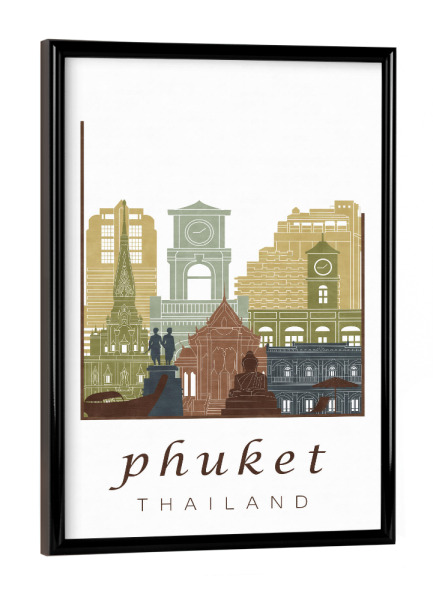 Poster mit schwarzem Rahmen "Phuket skyline light brown" artboxONE - Städte,Reise,Architektur,Kartografie
