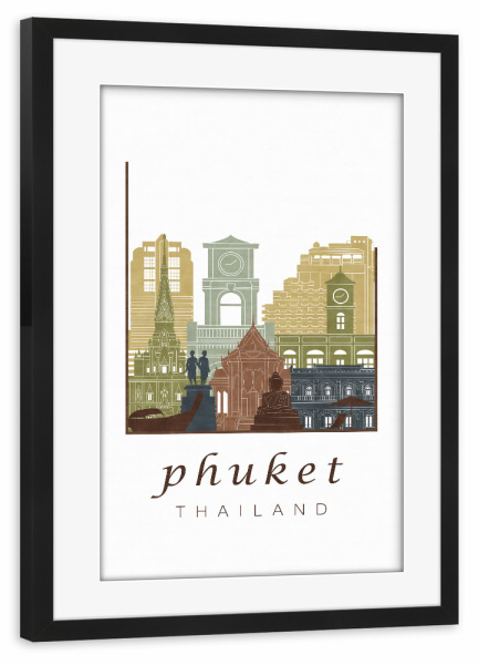 Poster mit Rahmen schwarz "Phuket skyline light brown" artboxONE - Städte,Reise,Architektur,Kartografie
