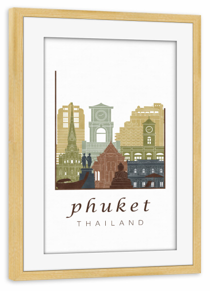 Poster mit Rahmen kiefer "Phuket skyline light brown" artboxONE - Städte,Reise,Architektur,Kartografie