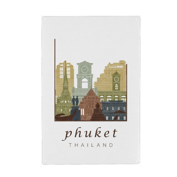 Holzbild "Phuket skyline light brown" artboxONE - Städte,Reise,Architektur,Kartografie
