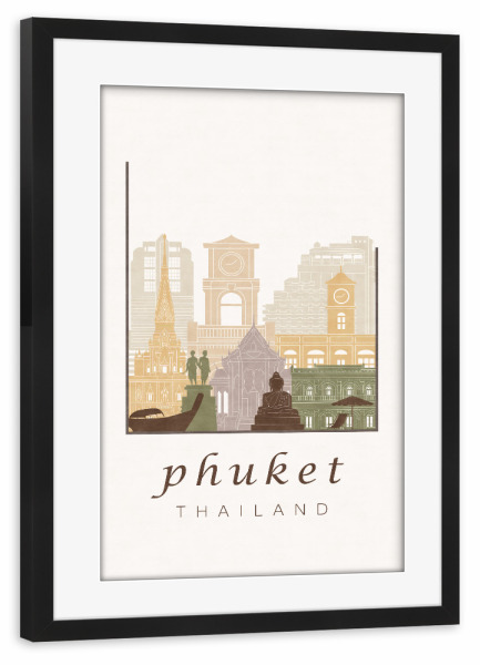 Poster mit Rahmen schwarz "Phuket skyline rustic" artboxONE - Städte,Reise,Architektur,Kartografie