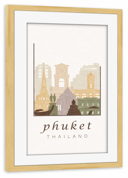 Poster mit Rahmen kiefer "Phuket skyline rustic" artboxONE - Städte,Reise,Architektur,Kartografie