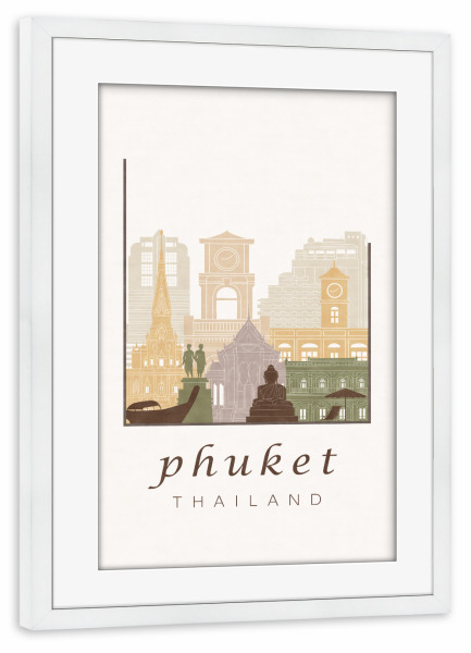 Poster mit Rahmen weiß "Phuket skyline rustic" artboxONE - Städte,Reise,Architektur,Kartografie