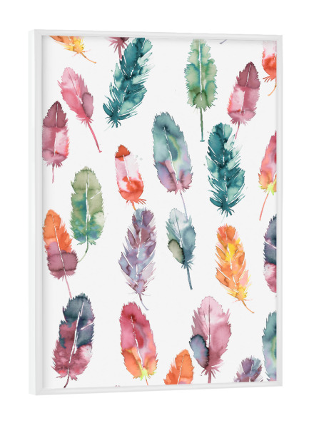 Poster mit weißem Rahmen "Watercolor Boho Feathers Orange" artboxONE - Tiere,Fashion