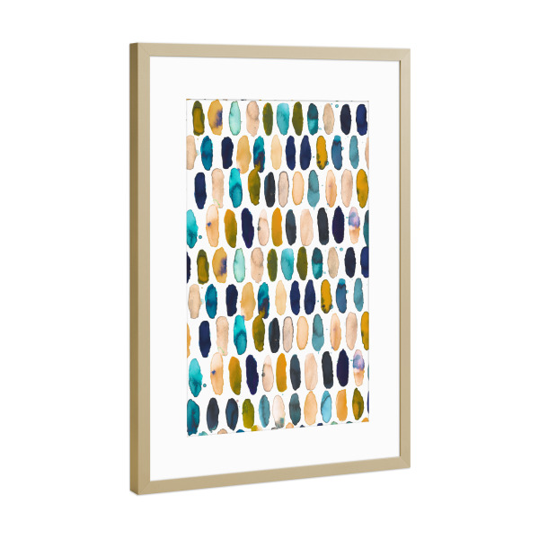 Poster mit Rahmen Gold "Geometric Watercolor Dots Blue" artboxONE - Abstrakt,Geometrie,Männer