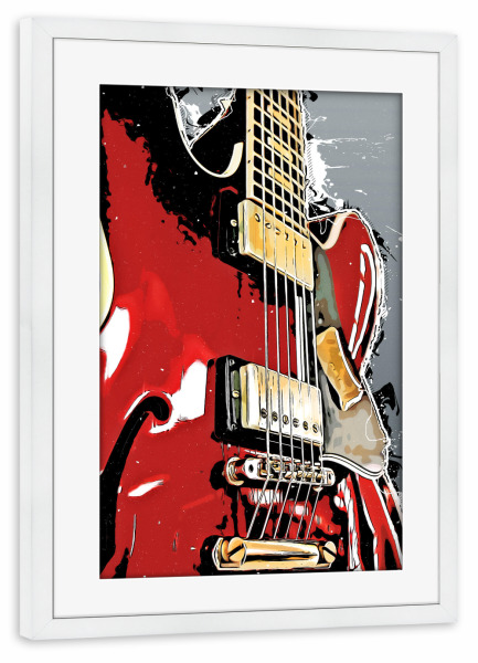 Poster mit Rahmen weiß "Red guitar" artboxONE - Musik - Guitar,Guitars,Cartoon,Digital,Music,Band,Jazz,Gitarre,Musik,Instrument