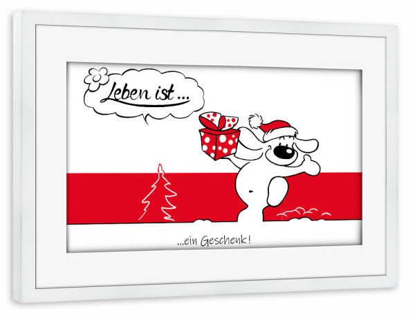 Poster mit Rahmen weiß "Leben ist... ein Geschenk" artboxONE - Typografie,Tiere,Comic,Lustig